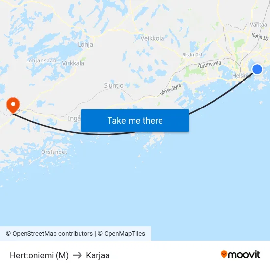 Herttoniemi (M) to Karjaa map