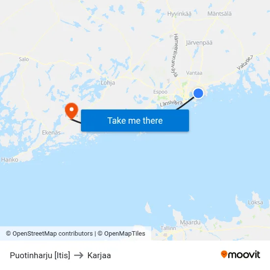 Puotinharju [Itis] to Karjaa map