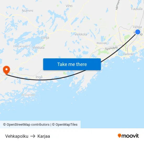Vehkapolku to Karjaa map