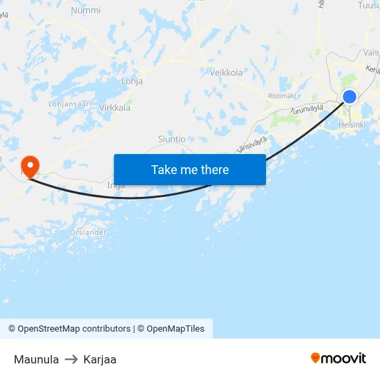 Maunula to Karjaa map