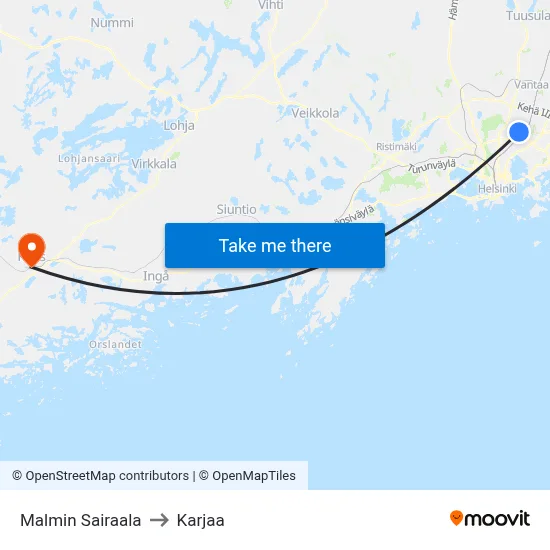 Malmin Sairaala to Karjaa map