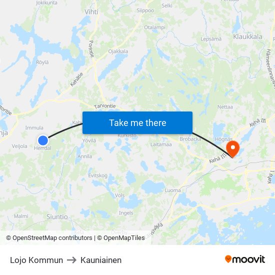 Lojo Kommun to Kauniainen map