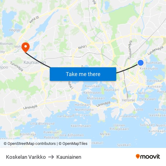 Koskelan Varikko to Kauniainen map