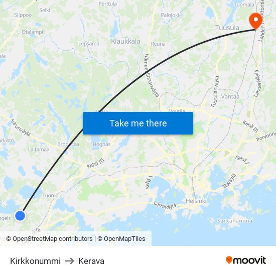 Kirkkonummi to Kerava map