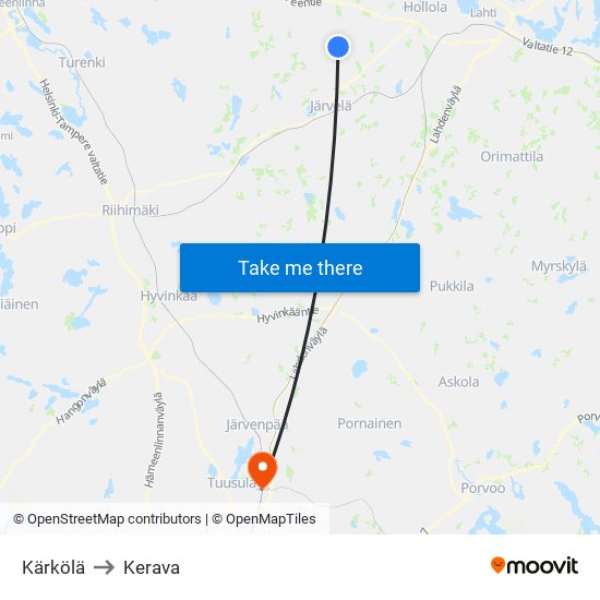 Kärkölä to Kerava map