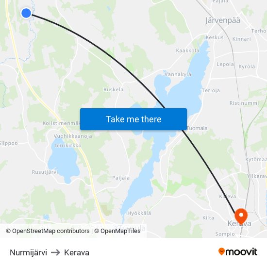 Nurmijärvi to Kerava map