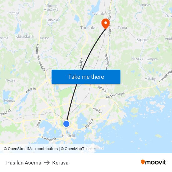 Pasilan Asema to Kerava map