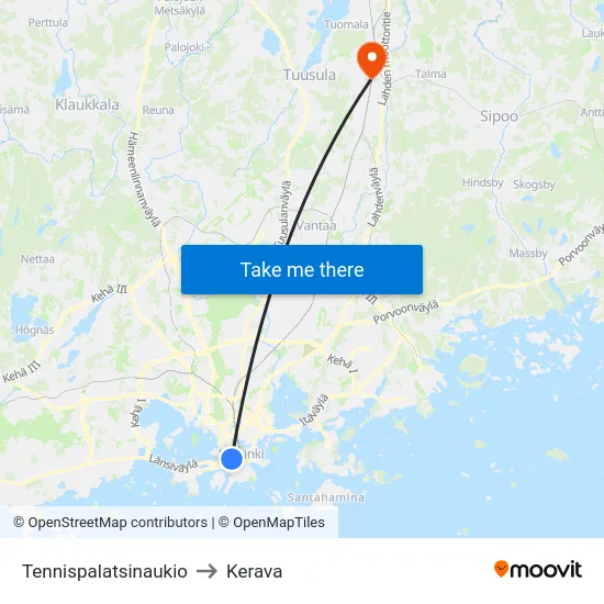 Kamppi to Kerava map