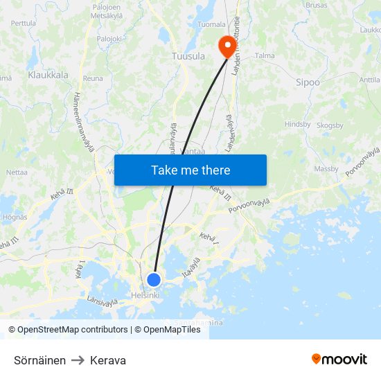 Sörnäinen to Kerava map