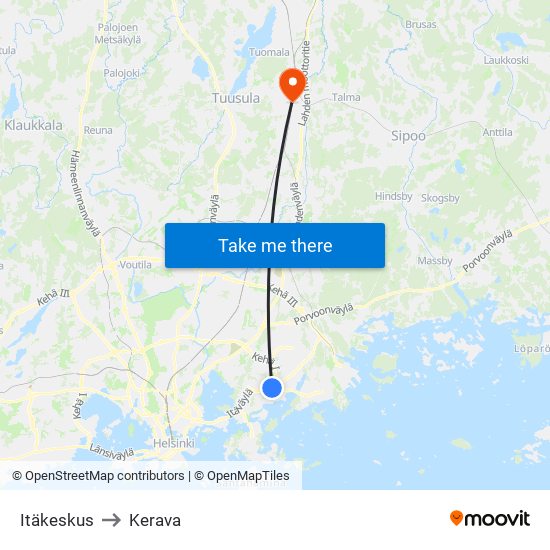 Itäkeskus to Kerava map