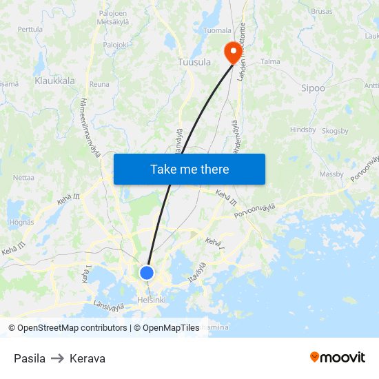 Pasila to Kerava map