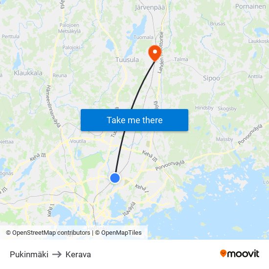 Pukinmäki to Kerava map