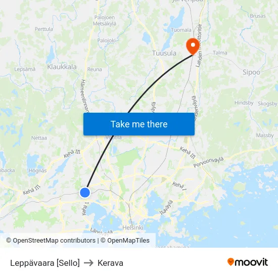 Leppävaara [Sello] to Kerava map
