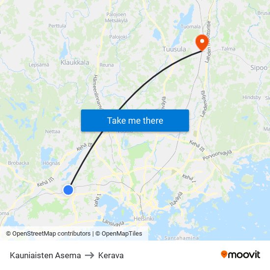 Kauniaisten Asema to Kerava map
