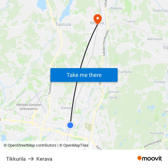 Tikkurila to Kerava map