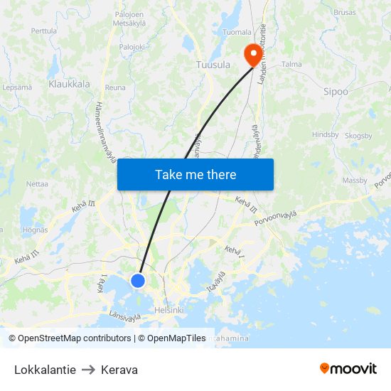 Lokkalantie to Kerava map