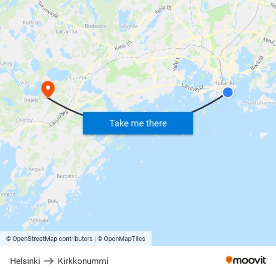 Helsinki to Kirkkonummi map