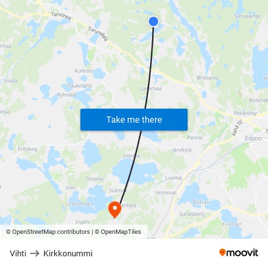 Vihti to Kirkkonummi map