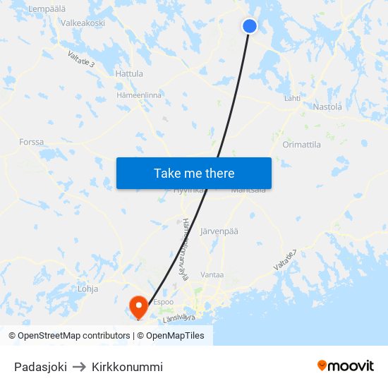 Padasjoki to Kirkkonummi map