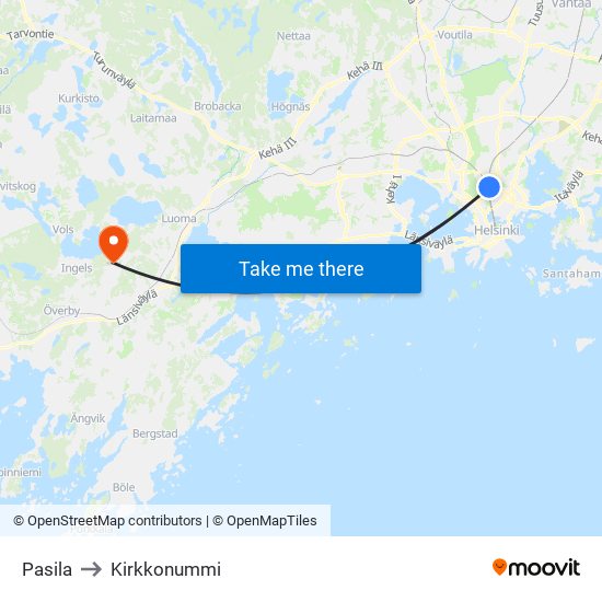 Pasila to Kirkkonummi map