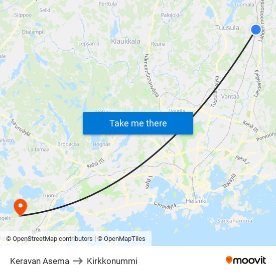 Keravan Asema to Kirkkonummi map