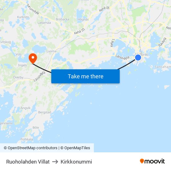Ruoholahden Villat to Kirkkonummi map