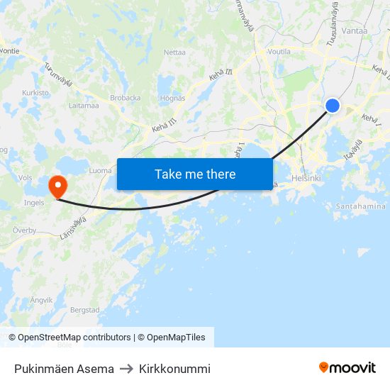 Pukinmäen Asema to Kirkkonummi map