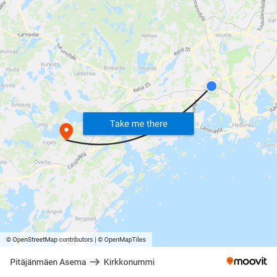 Pitäjänmäen Asema to Kirkkonummi map