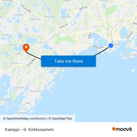Kamppi to Kirkkonummi map