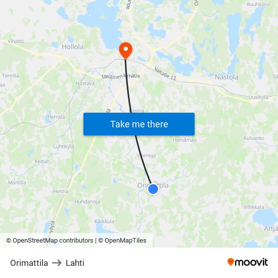 Orimattila to Lahti map