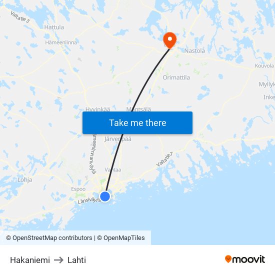 Hakaniemi to Lahti map