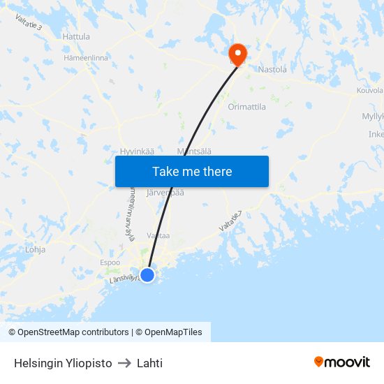 Helsingin Yliopisto to Lahti map