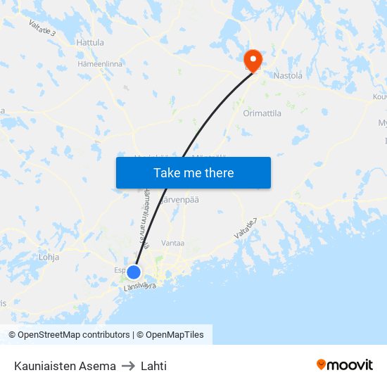 Kauniaisten Asema to Lahti map