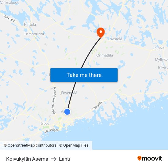 Koivukylän Asema to Lahti map