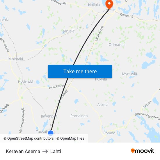 Keravan Asema to Lahti map