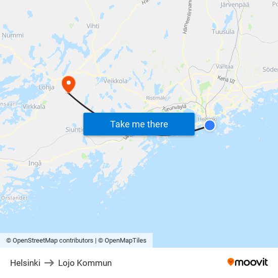 Helsinki to Lojo Kommun map