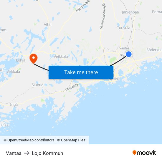 Vantaa to Lojo Kommun map