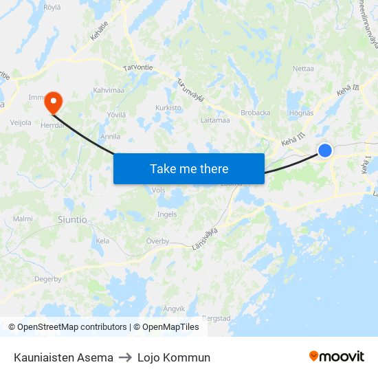 Kauniaisten Asema to Lojo Kommun map