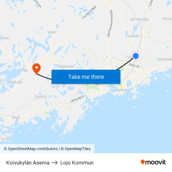 Koivukylän Asema to Lojo Kommun map