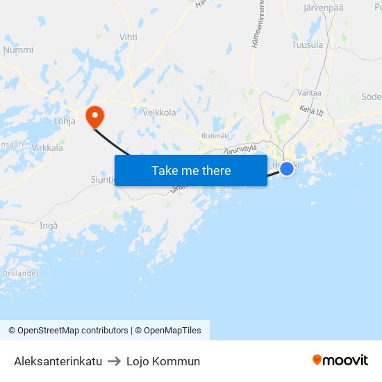 Aleksanterinkatu to Lojo Kommun map