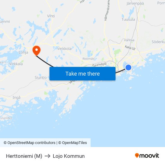 Herttoniemi (M) to Lojo Kommun map