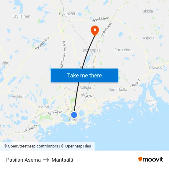 Pasilan Asema to Mäntsälä map