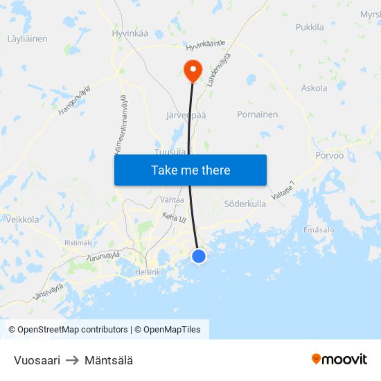 Vuosaari to Mäntsälä map