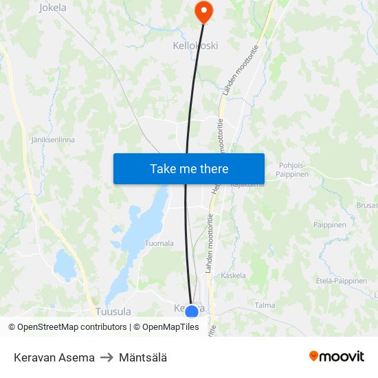 Keravan Asema to Mäntsälä map