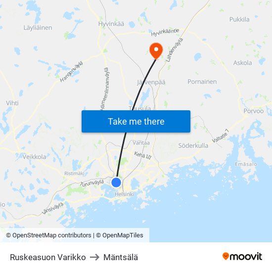 Ruskeasuon Varikko to Mäntsälä map