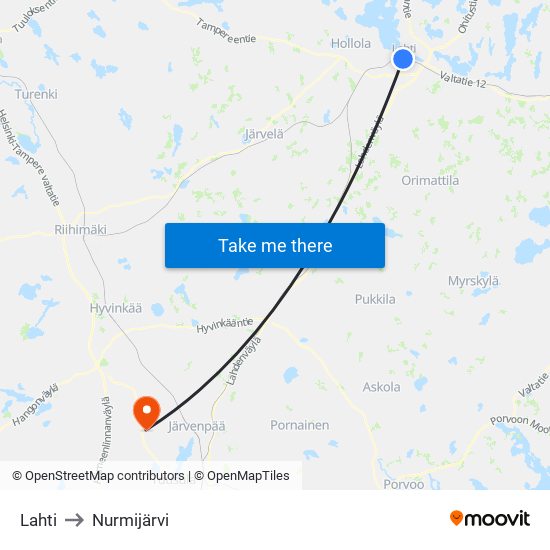 Lahti to Nurmijärvi map