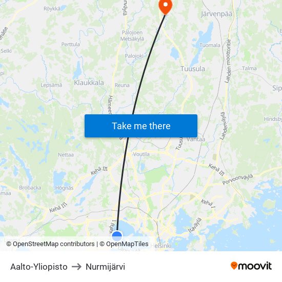 Aalto-Yliopisto to Nurmijärvi map