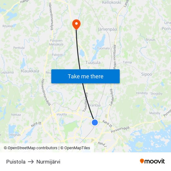 Puistola to Nurmijärvi map