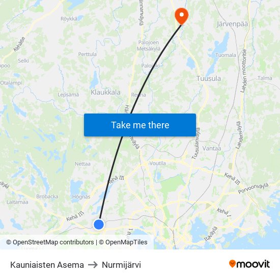 Kauniaisten Asema to Nurmijärvi map