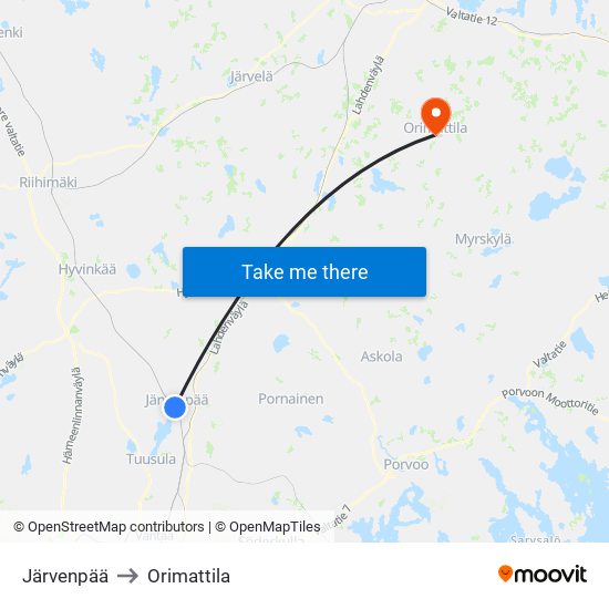 Järvenpää to Orimattila map